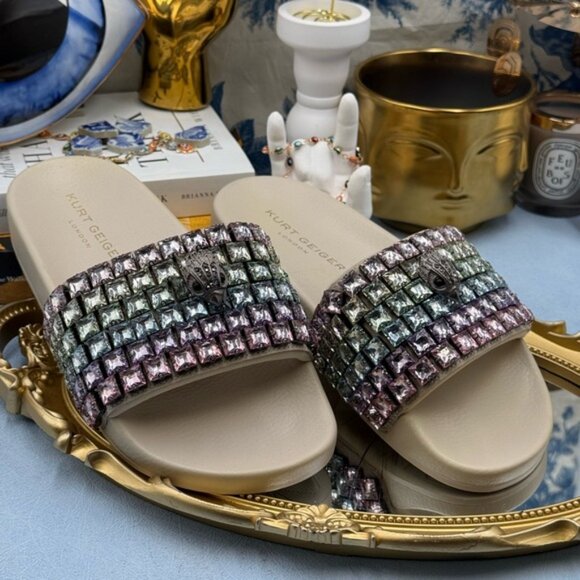 🆕 KURT GEIGER LONDON 🧿 NWOB Meena Eagle Jewel Sandal, Pastel Rainbow - Sz US 6 - Picture 3 of 16